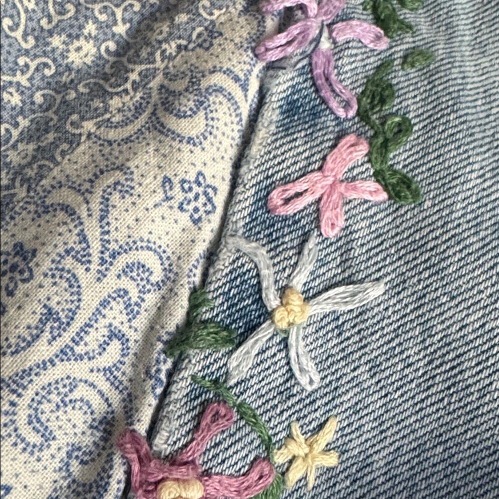 GAP Vintage Embroidered Blue Denim Maxi Skirt Jeans Floral A-Line 8 Patchwork - Picture 5 of 9